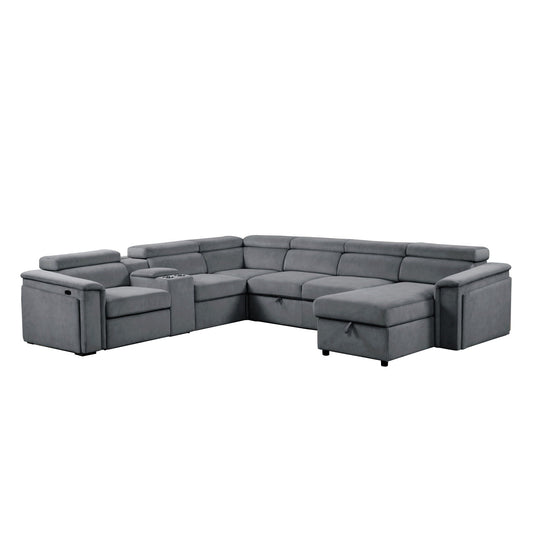 Harvey Power Recliner Sleeper Sectional gray with built-in console and cupholders on Tampa Home & Garden Store