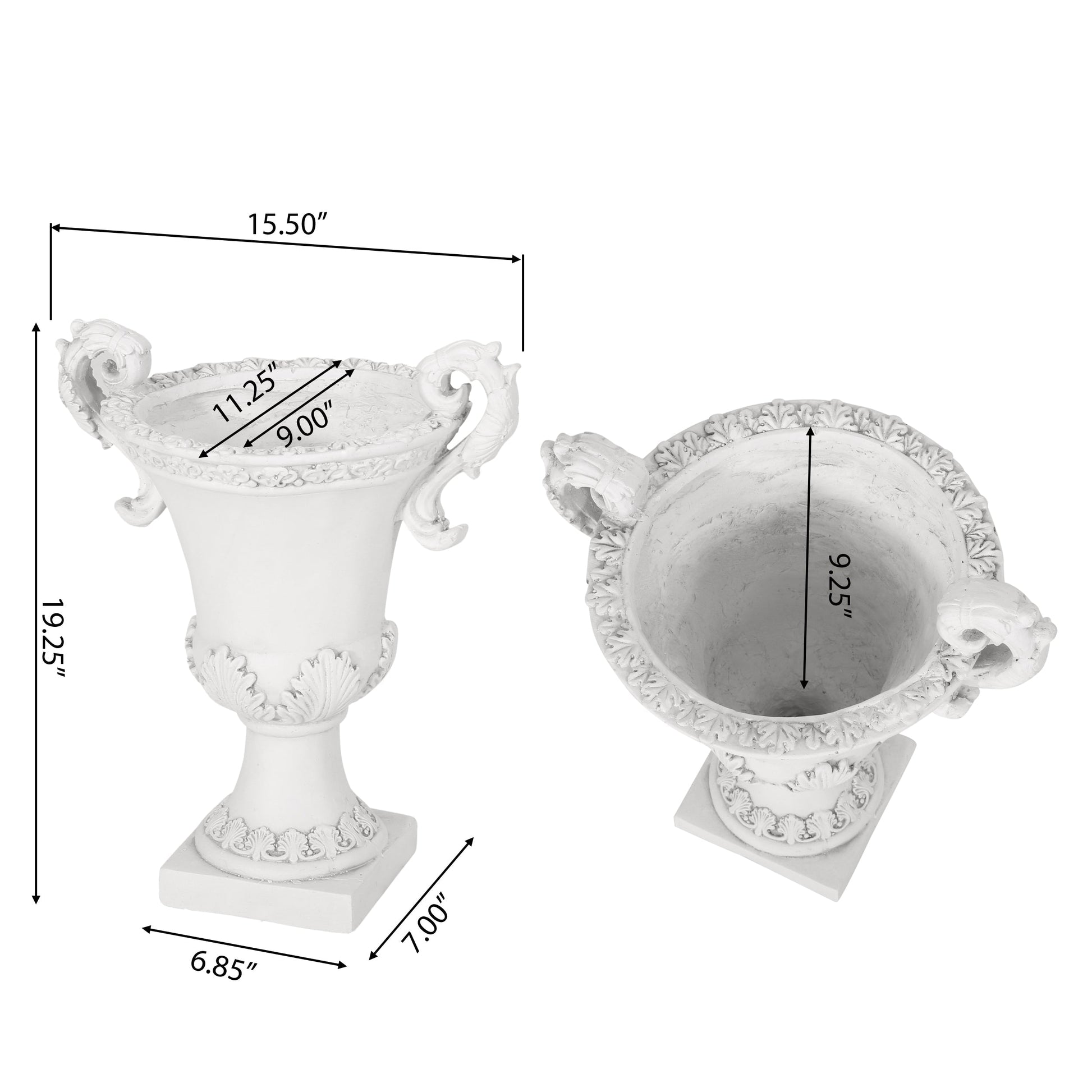 Roman Style MGO Garden Urn Planter by HouseOfZazla; ornate leaf & scroll relief, sizes on Tampa Home & Garden Store