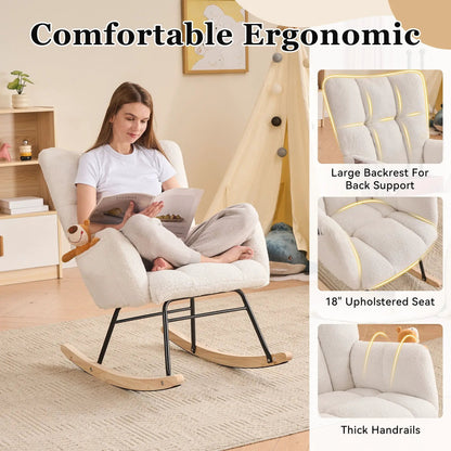 Teddy Fabric Rocking Chair Ivory by Unique Piece Furniture, plush upholstery with wooden rockers on Tampa Home & Garden Store