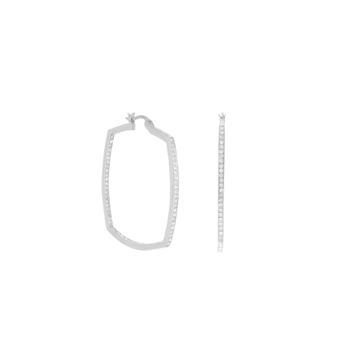 Pave squared hoop earrings, silver-tone with pavé crystals, pair on Tampa Home & Garden Store