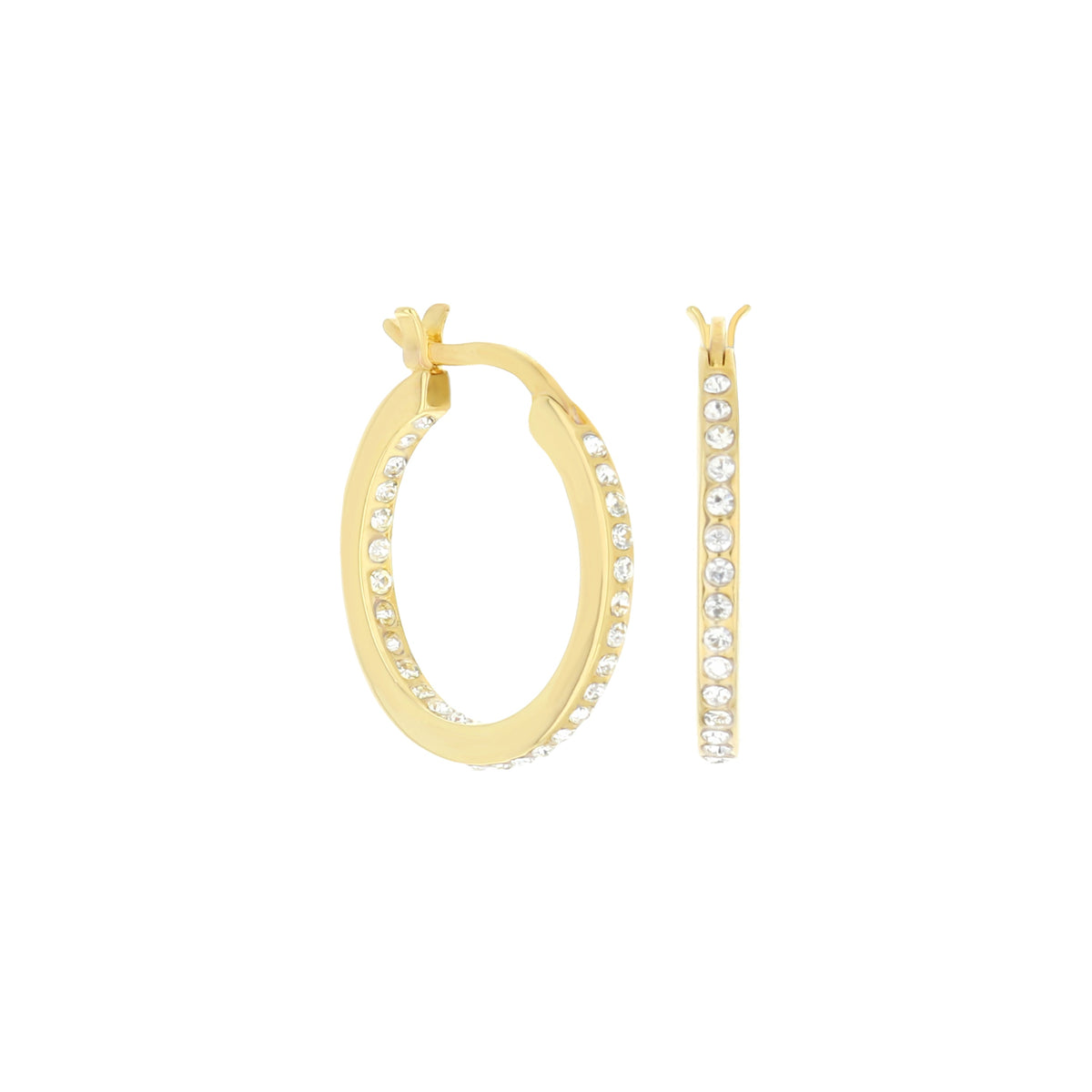 Pave Hoop Earrings — Slim Inlay gold-tone hoops with pave crystals (pair) on Tampa Home & Garden Store