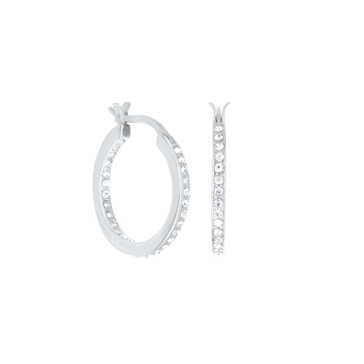 Lauren G Adams pave hoop earrings slim inlay silver-tone with crystal pave along hoops on Tampa Home & Garden Store