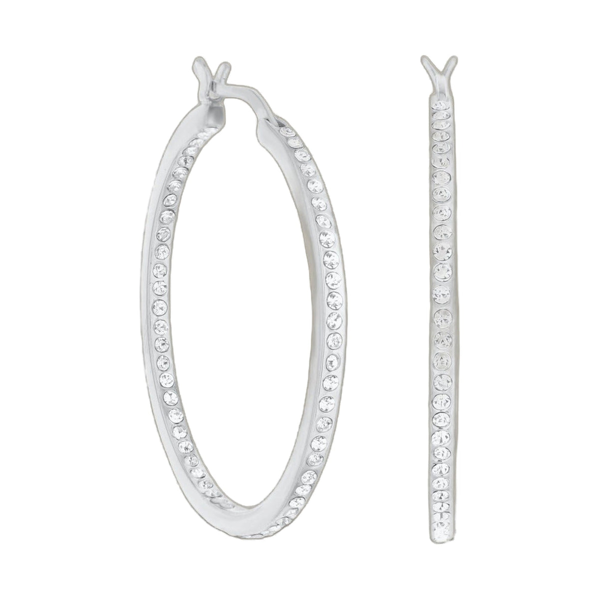 Pave Hoop Earrings Slim Inlay by Lauren G Adams, silver-tone with pavé crystals on Tampa Home & Garden Store