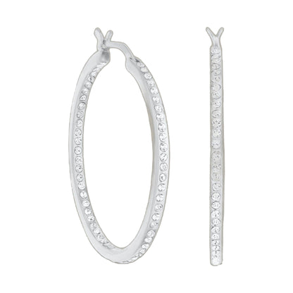 Pave Hoop Earrings Slim Inlay by Lauren G Adams, silver-tone with pavé crystals on Tampa Home & Garden Store