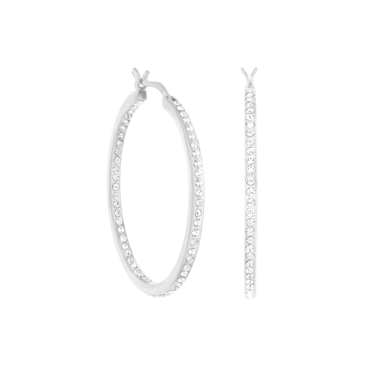 Pave Hoop Earrings Slim Inlay by Lauren G Adams, silver-tone pavé crystal hoops, pair on Tampa Home & Garden Store