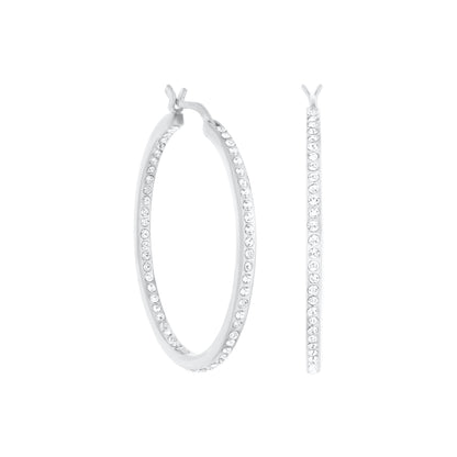 Pave Hoop Earrings Slim Inlay by Lauren G Adams, silver-tone pavé crystal hoops, pair on Tampa Home & Garden Store