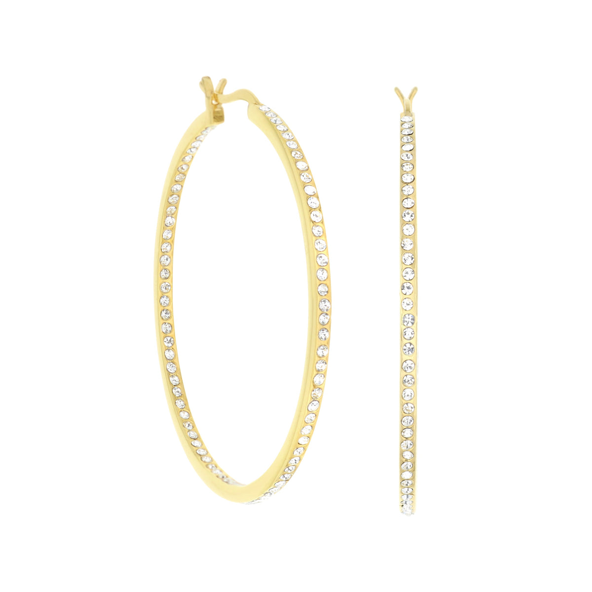 Pair of gold-tone pave hoop earrings with crystals, slim inlay, by Lauren G Adams on Tampa Home & Garden Store