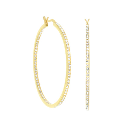 Pair of gold-tone pave hoop earrings with crystals, slim inlay, by Lauren G Adams on Tampa Home & Garden Store