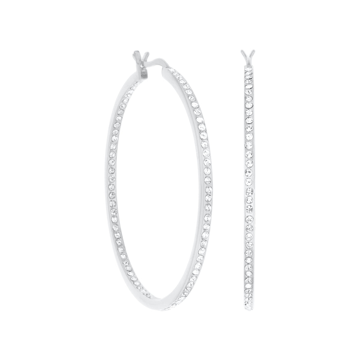 Lauren G Adams Pave Hoop Earrings Slim Inlay silver-tone hoops with pavé crystals on Tampa Home & Garden Store