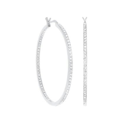 Lauren G Adams Pave Hoop Earrings Slim Inlay silver-tone hoops with pavé crystals on Tampa Home & Garden Store