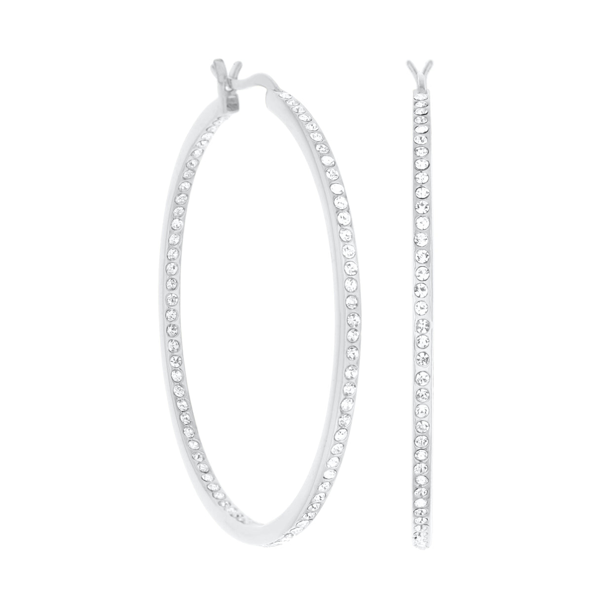 Pave Hoop Earrings Slim Inlay, silver-tone hoops with crystal pavé inlay by Lauren G Adams on Tampa Home & Garden Store