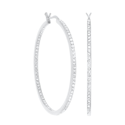 Pave Hoop Earrings Slim Inlay, silver-tone hoops with crystal pavé inlay by Lauren G Adams on Tampa Home & Garden Store