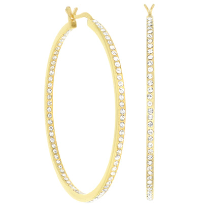 Pave Hoop Earrings Slim Inlay, pair of gold-tone hoops with crystal pavé by Lauren G Adams on Tampa Home & Garden Store