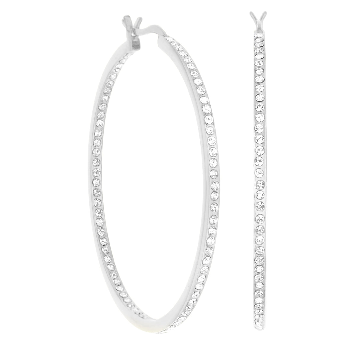 Pave hoop earrings slim inlay by Lauren G Adams, silver-tone pair with pavé crystals on Tampa Home & Garden Store