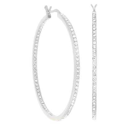 Pave hoop earrings slim inlay by Lauren G Adams, silver-tone pair with pavé crystals on Tampa Home & Garden Store