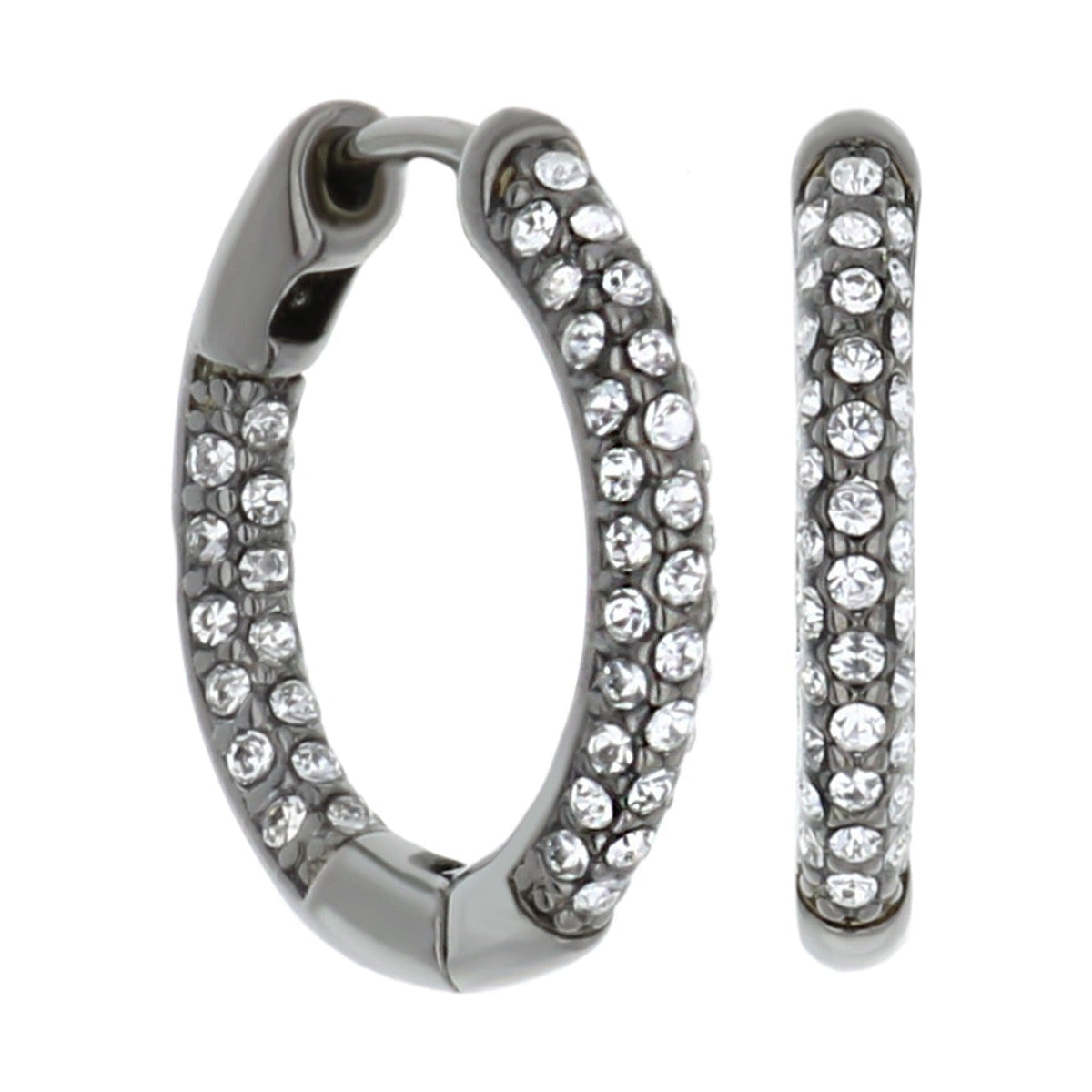 Pave hoop earrings in gunmetal finish with crystal pavé by Lauren G Adams on Tampa Home & Garden Store