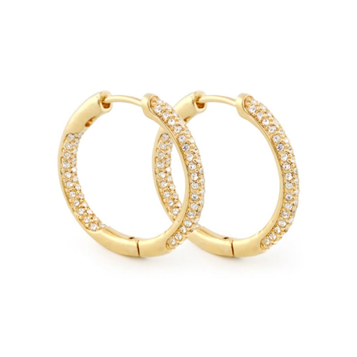 Pave Hoop Earrings by Lauren G Adams, gold-tone hoops encrusted with pavé crystals, earrings pair on Tampa Home & Garden Store