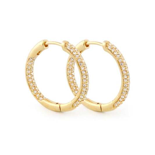Pave Hoop Earrings by Lauren G Adams, gold-tone hoops encrusted with pavé crystals, earrings pair on Tampa Home & Garden Store