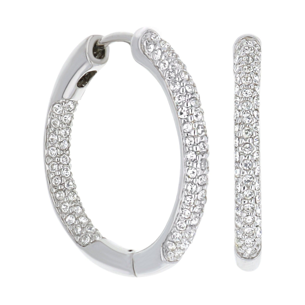 Pave hoop earrings by Lauren G Adams, silver-tone hoops encrusted with crystals, pair on Tampa Home & Garden Store