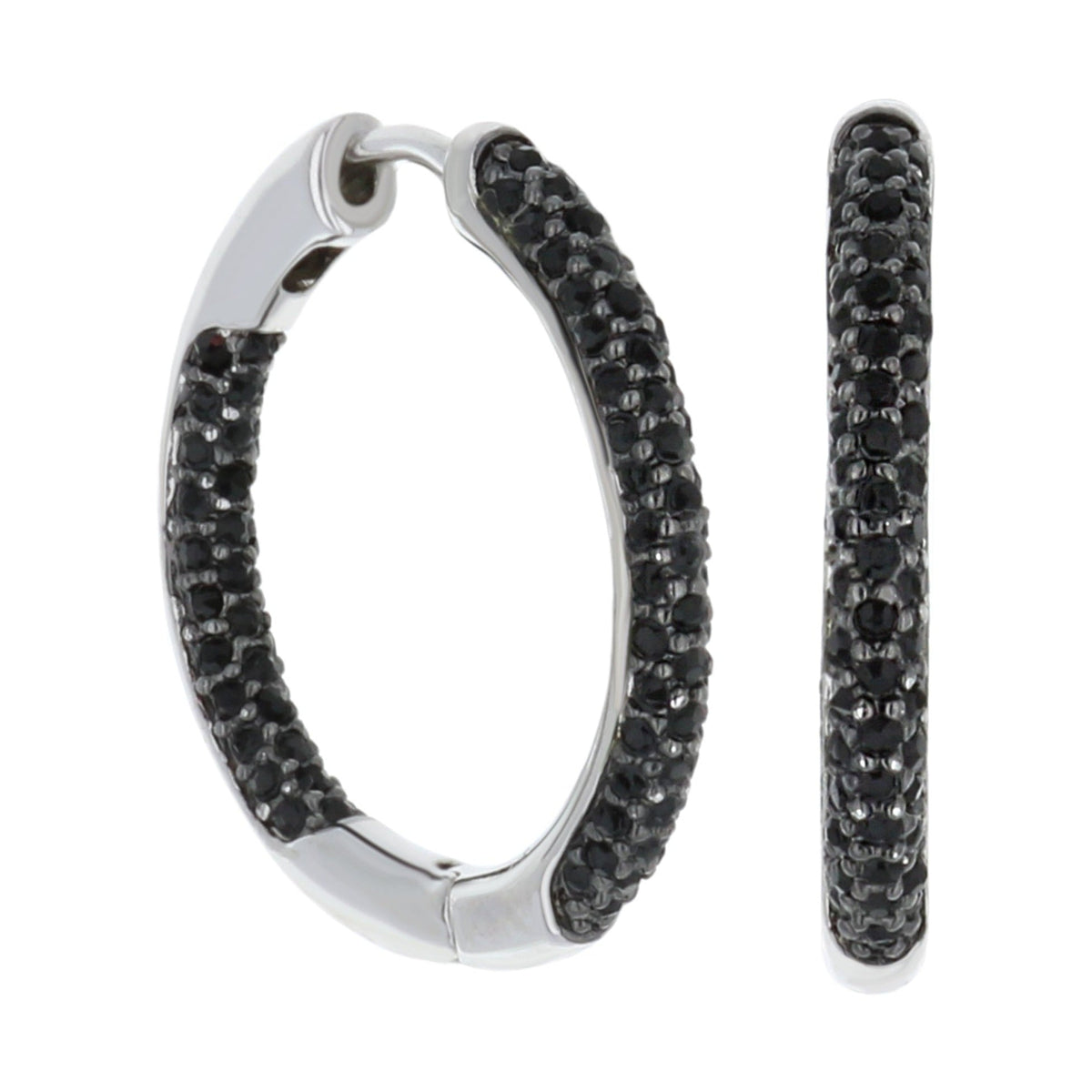 Pave Hoop Earrings by Lauren G Adams, silver-tone hoops with black pavé stones, pair on Tampa Home & Garden Store