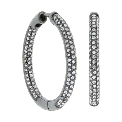 Pave hoop earrings silver-tone with clear pave crystals by Lauren G Adams, pair on Tampa Home & Garden Store
