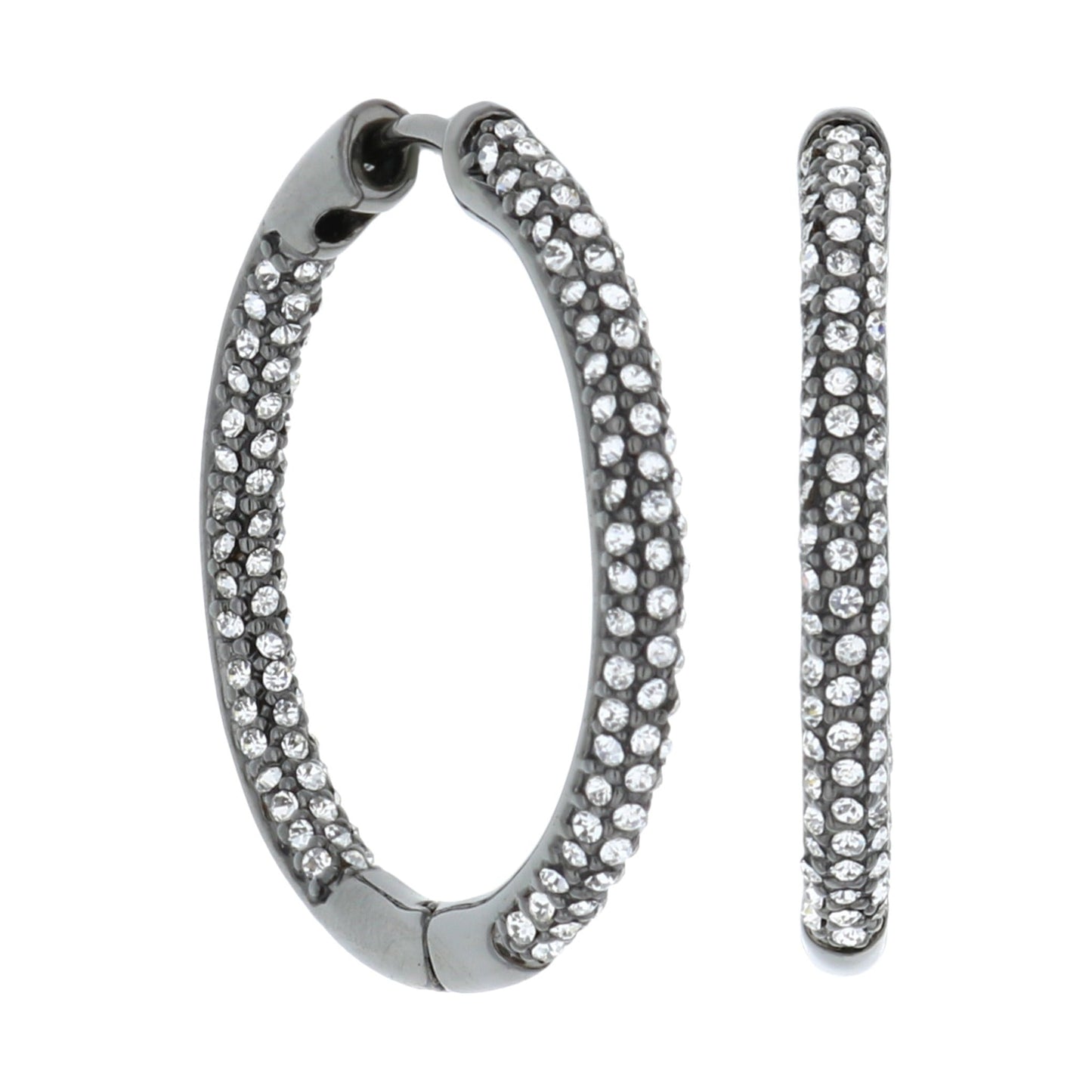 Pave Hoop Earrings by Lauren G Adams in gunmetal with clear pavé crystals on Tampa Home & Garden Store