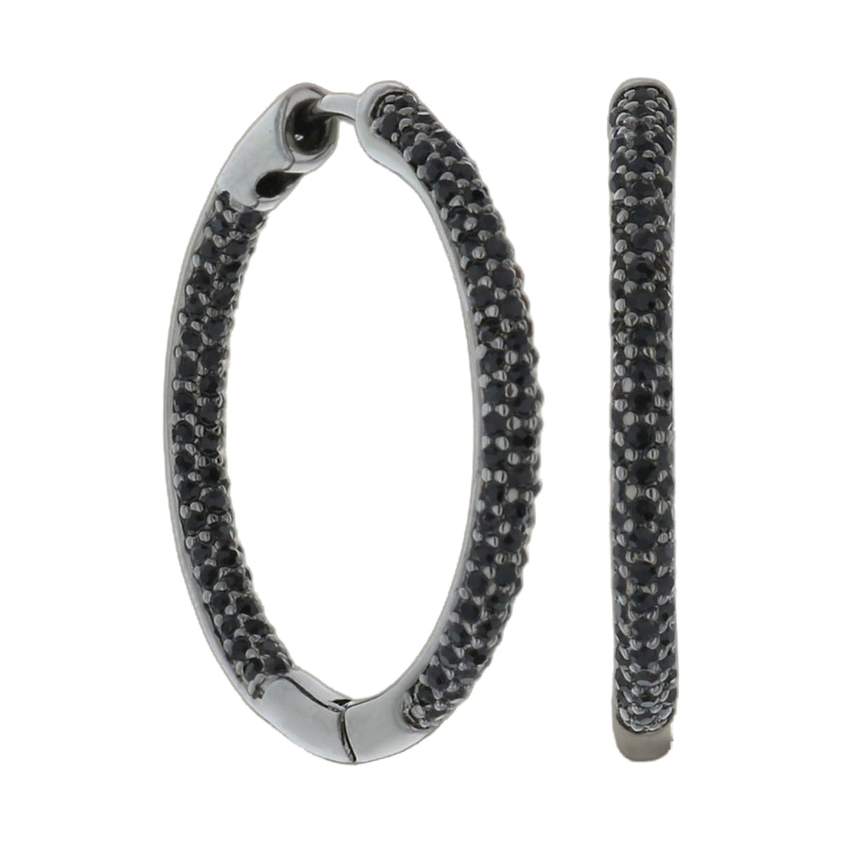 Pave hoop earrings by Lauren G Adams, silver-tone metal with black pavé stones on Tampa Home & Garden Store
