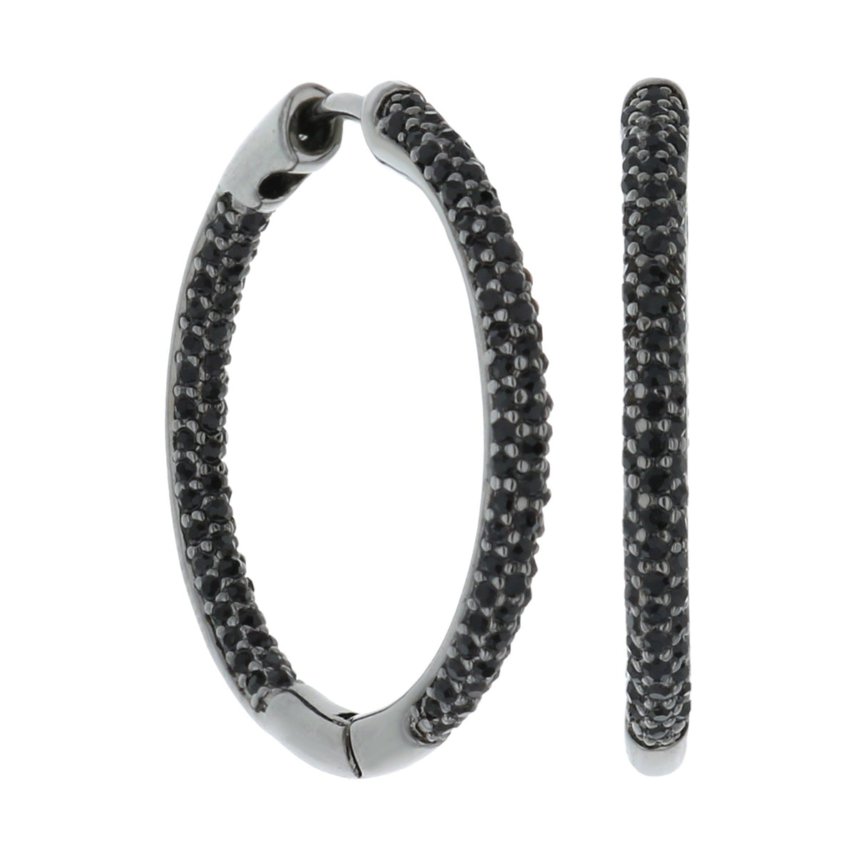 Pave hoop earrings by Lauren G Adams, silver-tone hoops encrusted with black pavé stones on Tampa Home & Garden Store