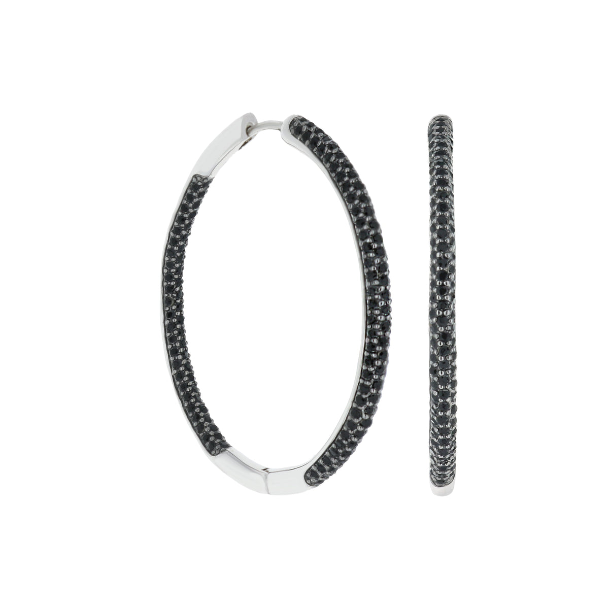 Pave Hoop Earrings by Lauren G Adams, black pavé hoops with silver setting on Tampa Home & Garden Store