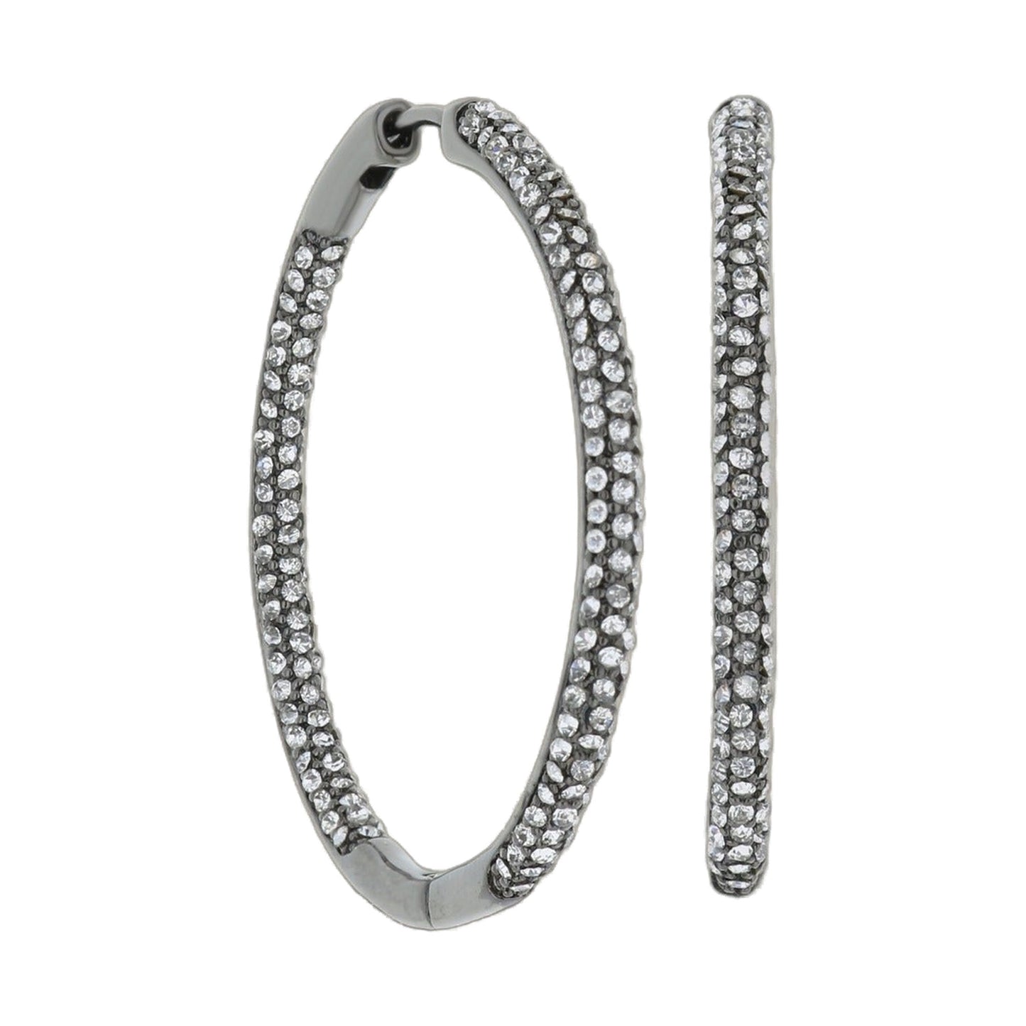 Pave hoop earrings in silver-tone metal with clear pave crystals; pair on Tampa Home & Garden Store