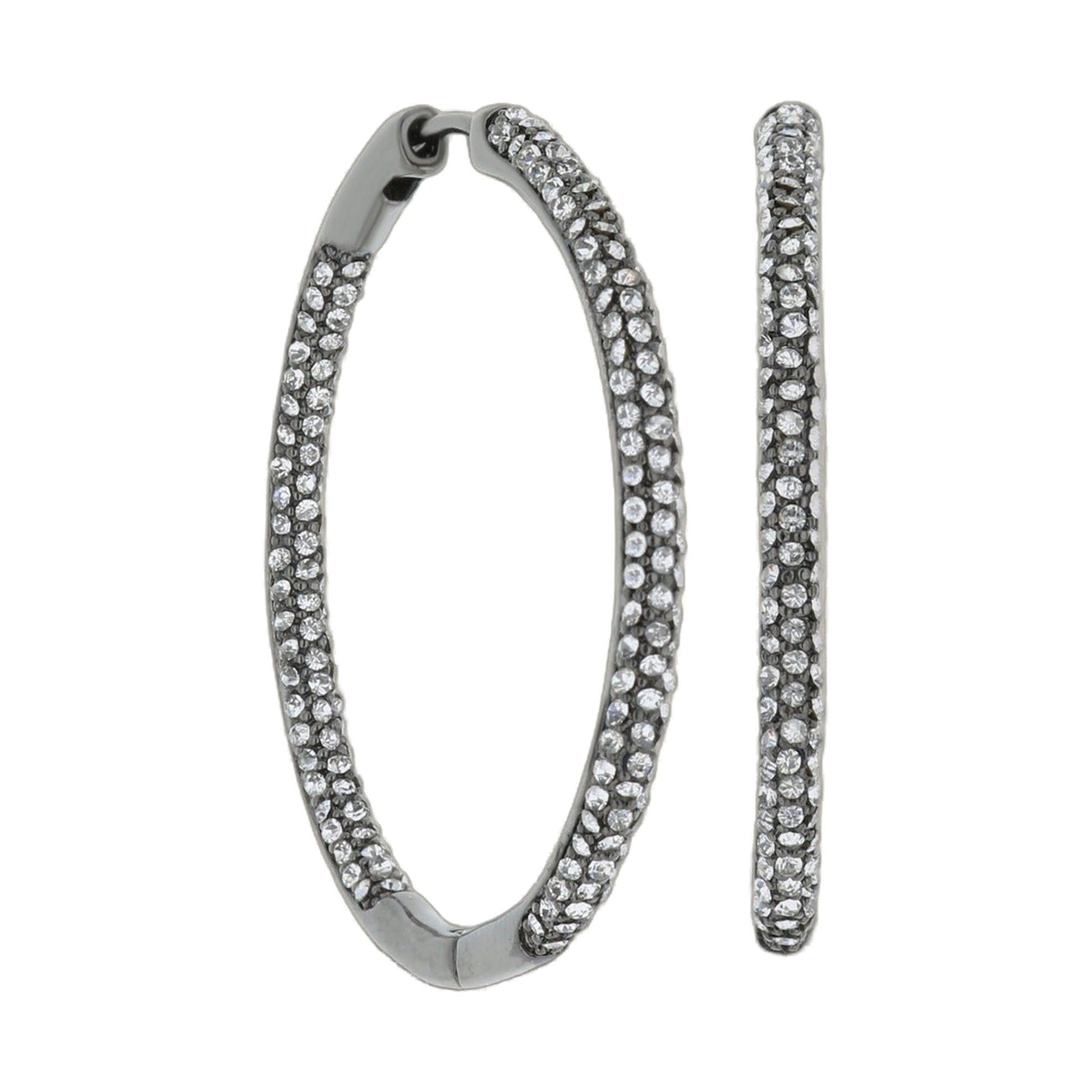 Pave hoop earrings in silver-tone metal with clear pave crystals; pair on Tampa Home & Garden Store