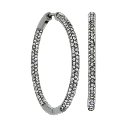 Pave hoop earrings in silver-tone metal with clear pave crystals; pair on Tampa Home & Garden Store