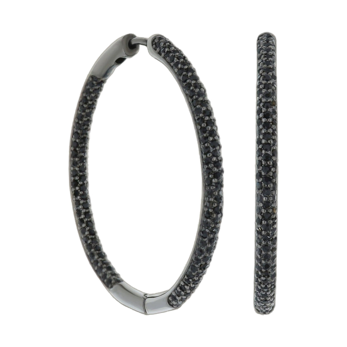 Pave Hoop Earrings by Lauren G Adams, black pavé-stone hoops on silver-toned metal on Tampa Home & Garden Store