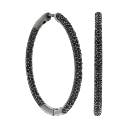 Pave Hoop Earrings by Lauren G Adams, black pavé-stone hoops on silver-toned metal on Tampa Home & Garden Store