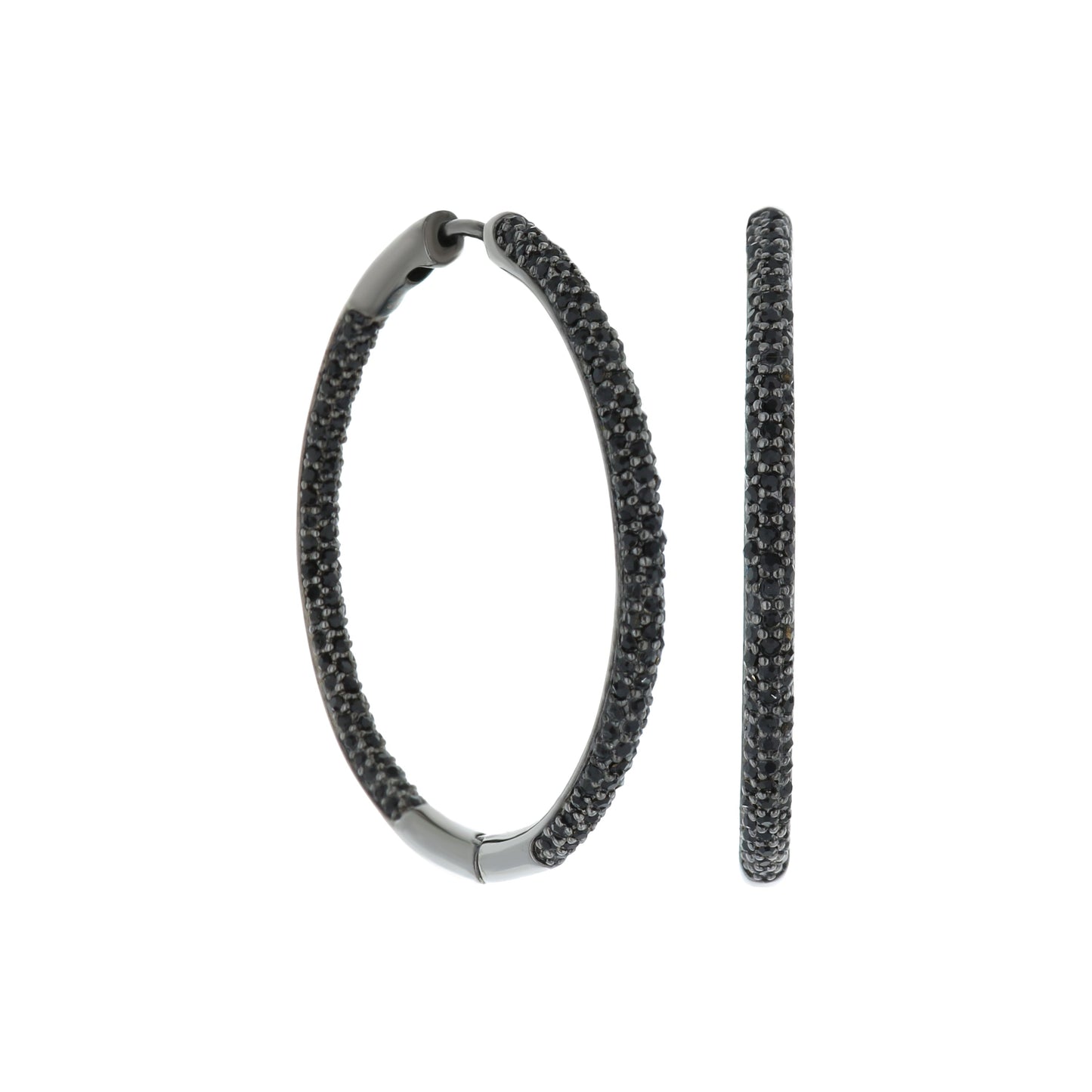 Pave hoop earrings with black pavé stones on silver-tone hoops on Tampa Home & Garden Store