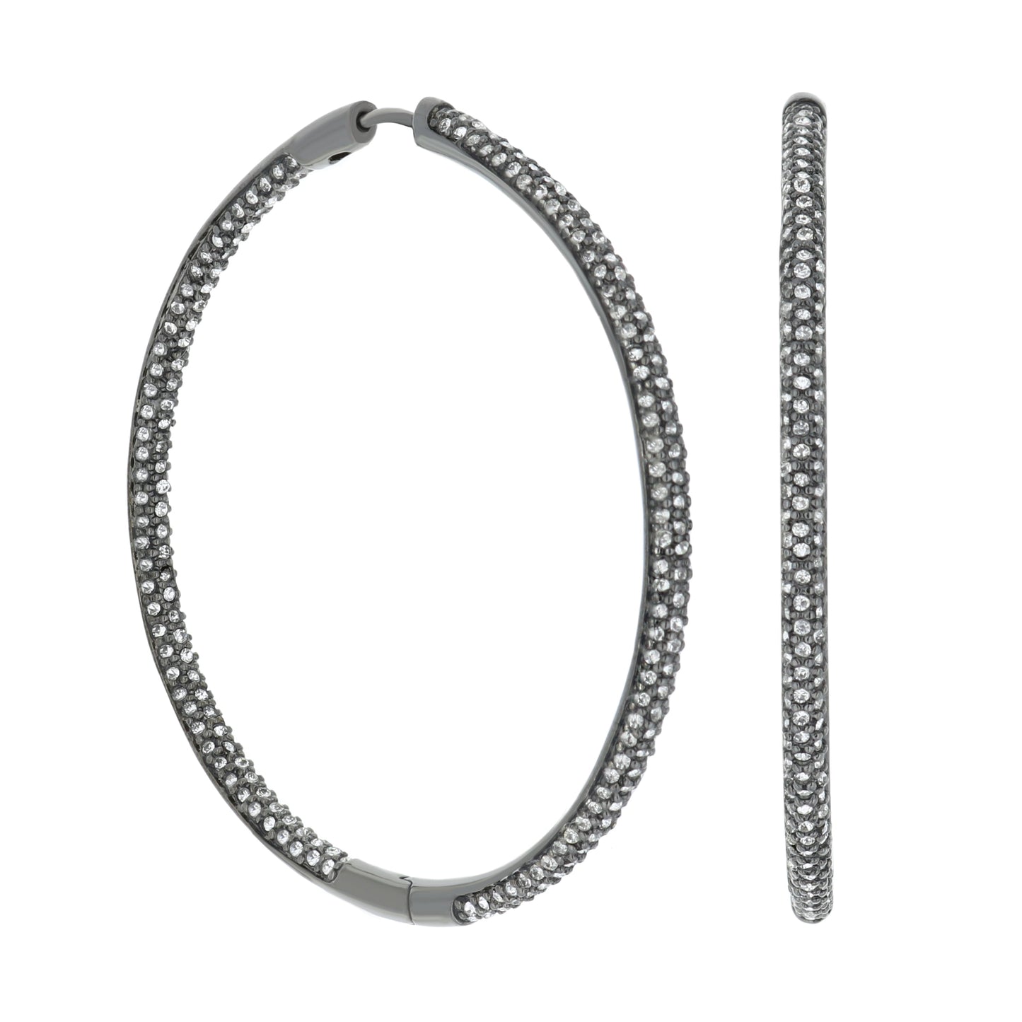 Pave hoop earrings by Lauren G Adams, silver-toned metal encrusted with pavé crystals on Tampa Home & Garden Store