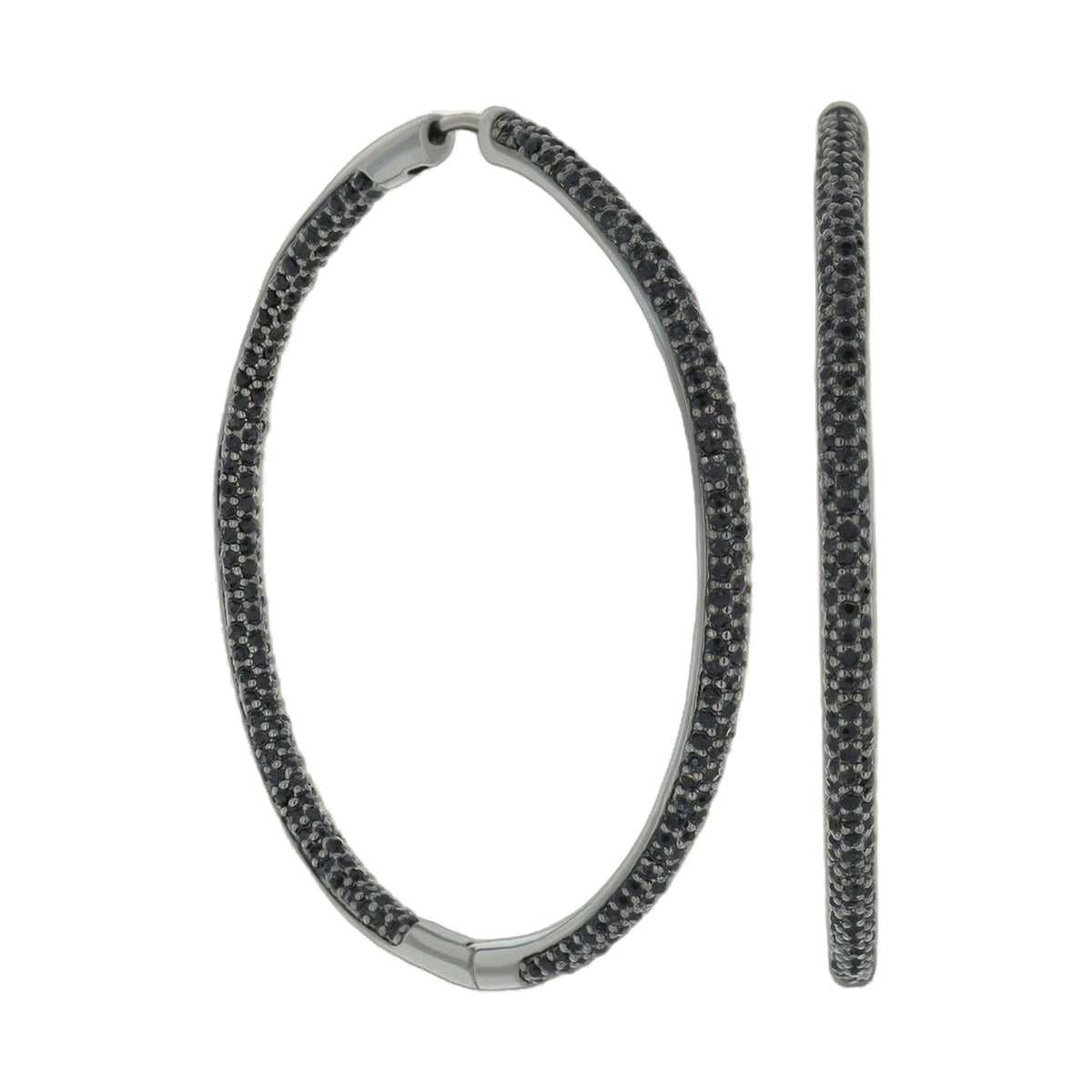 Pave hoop earrings by Lauren G Adams with black pavé stones on a silver-tone hoop on Tampa Home & Garden Store