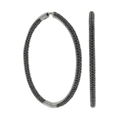 Pave hoop earrings by Lauren G Adams with black pavé stones on a silver-tone hoop on Tampa Home & Garden Store