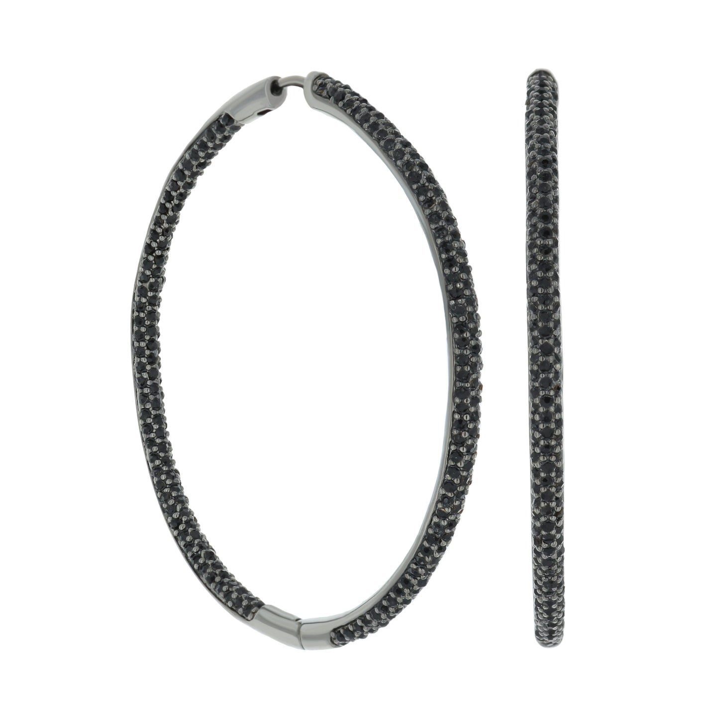 Pave hoop earrings by Lauren G Adams, black pavé crystal hoops with metallic base on Tampa Home & Garden Store
