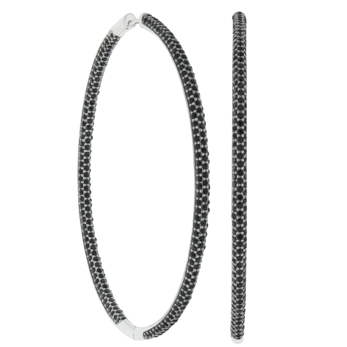 Pave hoop earrings Lauren G Adams, black pavé on silver-tone hoops, pair on Tampa Home & Garden Store