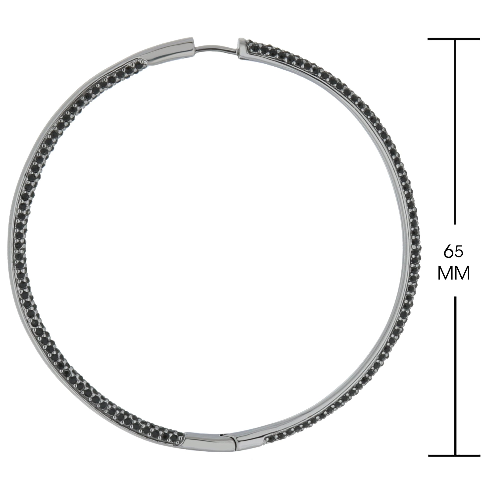 Pave Hoop Earrings by Lauren G Adams, silver-tone with black pavé stones, 65mm on Tampa Home & Garden Store