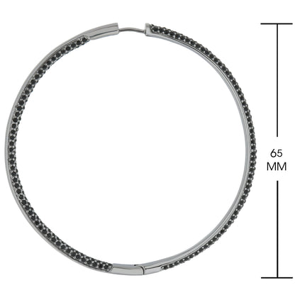 Pave Hoop Earrings by Lauren G Adams, silver-tone with black pavé stones, 65mm on Tampa Home & Garden Store