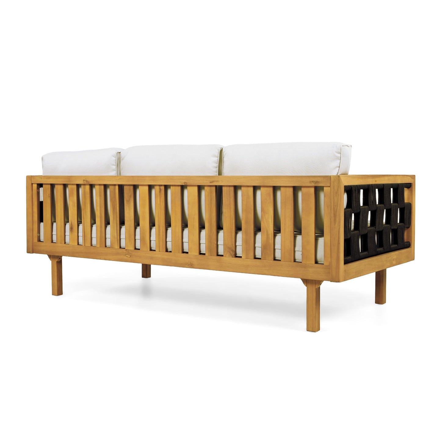 Luxury acacia wood outdoor daybed set with white cushions and warm wood frame HouseOfZazla on Tampa Home & Garden Store