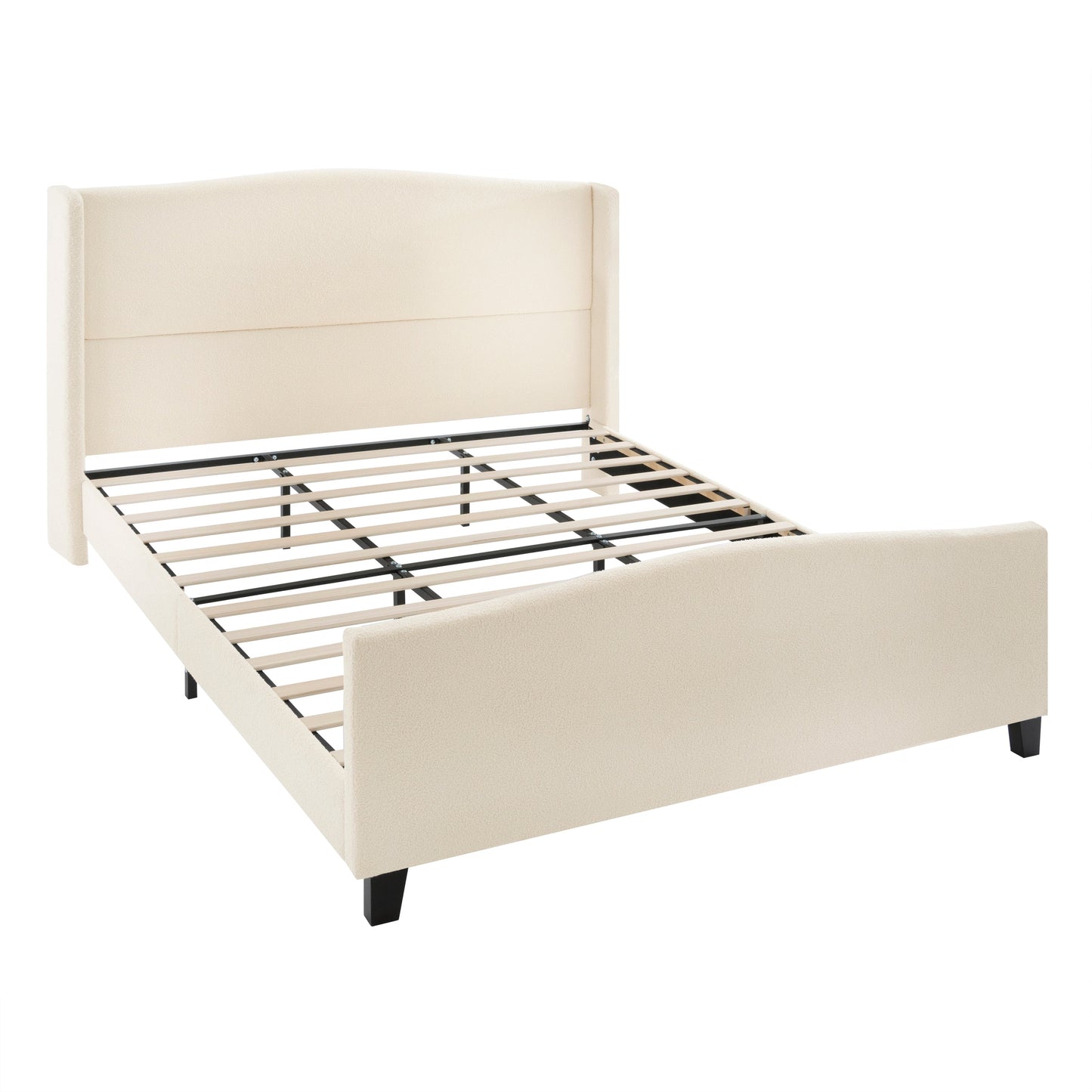 King size bed frame with beige teddy velvet headboard and slatted base by HouseOfZazla on Tampa Home & Garden Store