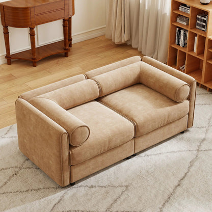 Beige stationary sofa with storage seat and cylindrical backrest by Unique Piece Furniture on Tampa Home & Garden Store
