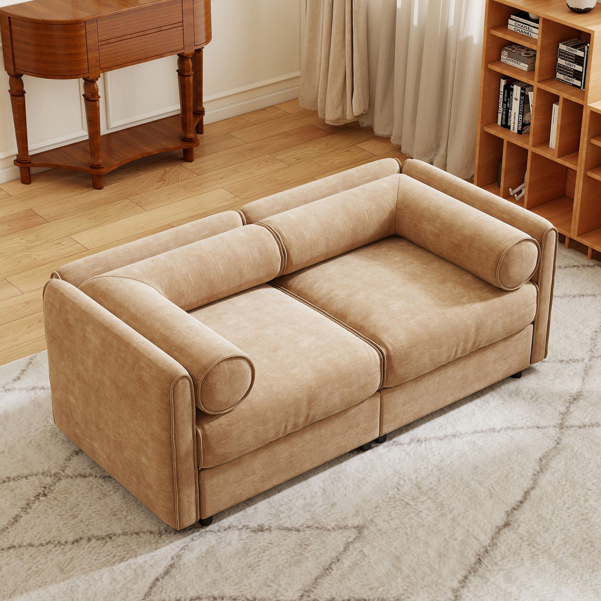 Modern Sofa with Storage and Cylindrical Backrest