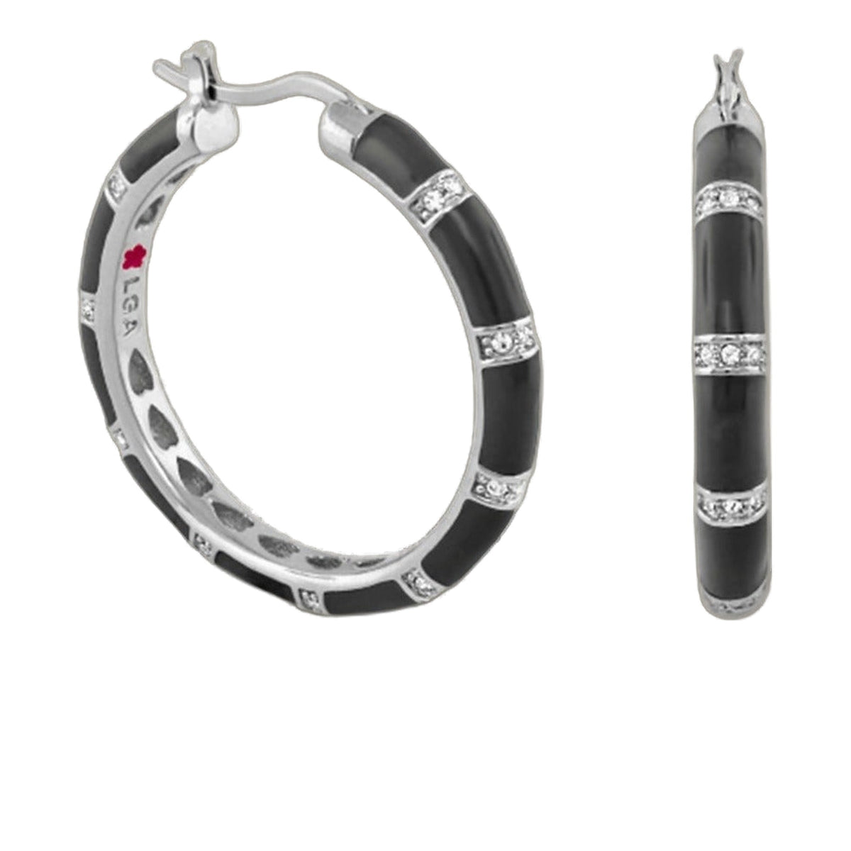 Santa Barbara Earrings hoop and drop set in black enamel with diamonds by Lauren G Adams on Tampa Home & Garden Store