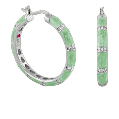 Santa Barbara Earrings by Lauren G Adams; silver hoops with green enamel and pavé diamonds on Tampa Home & Garden Store