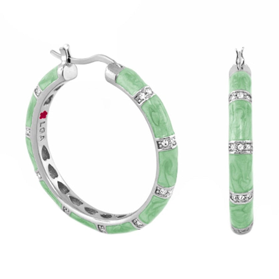 Santa Barbara Earrings by Lauren G Adams: green enamel hoops with diamond pavé accents on Tampa Home & Garden Store