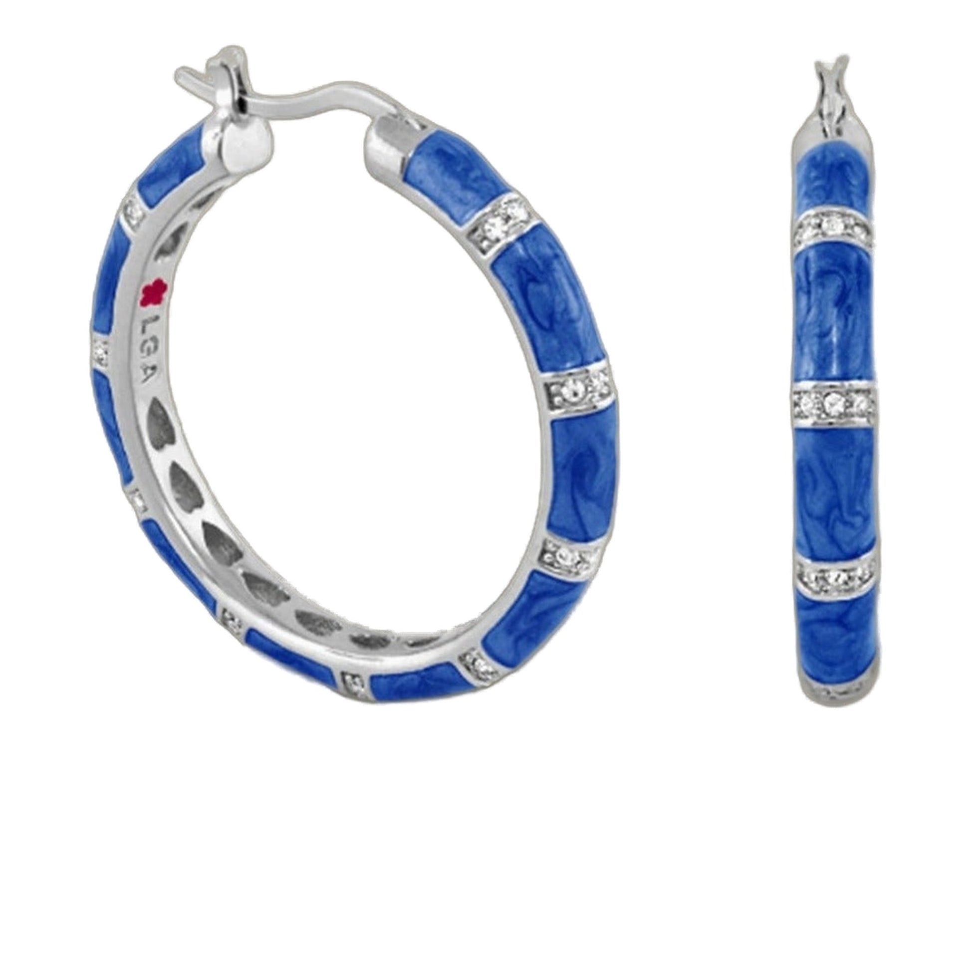 Santa Barbara Earrings two blue enamel hoops with diamond accents in silver by Lauren G Adams on Tampa Home & Garden Store